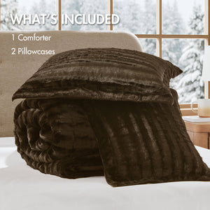 JLA Home Madison Park - Faux Faux Fur Comforter Mini Set with OEKO-TEX Soft Plush Pile, Machine Washable Luxury Warmth Chocolate MP10-3069