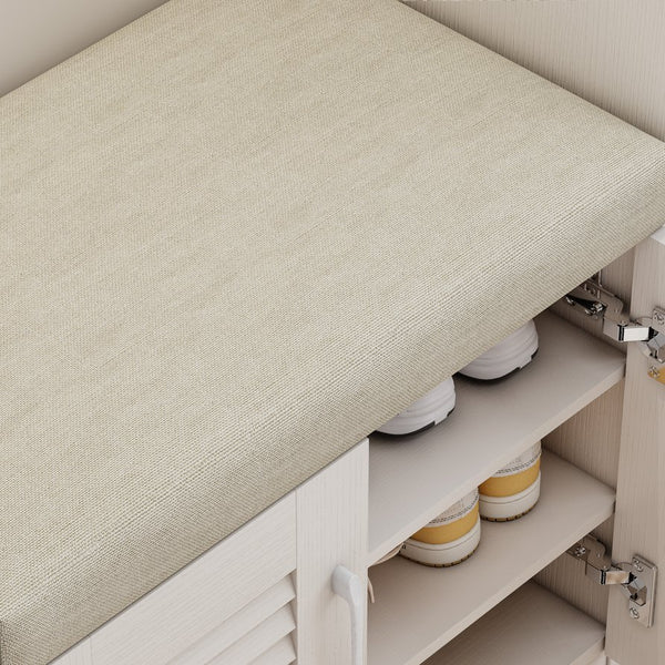 English Elm Multi Functional Shoe Storage Cabinet with Bench and Cushion, 7+3 Adjustable Panels, Ventilated Design for Entryway Ancient White 51.97 L x 17.32 W x 10.24 H W2948P245229