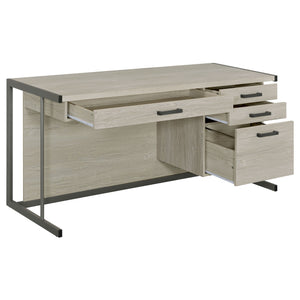 English Elm Brisley Weathered Whitewashed Grey Office Desk with Gunmetal Sled Base, 3-Drawer Ergonomic Storage (60") B062P333477