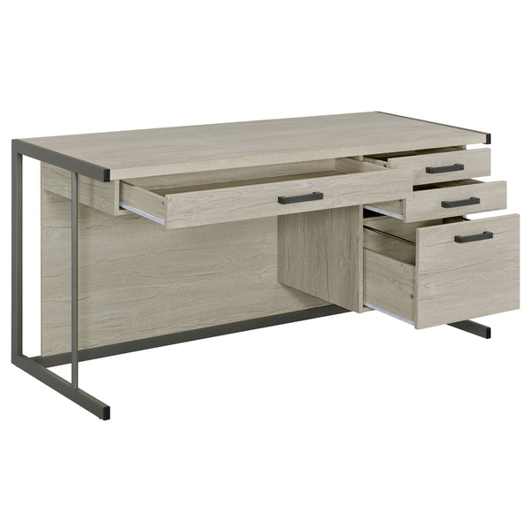 English Elm Brisley Weathered Whitewashed Grey Office Desk with Gunmetal Sled Base, 3-Drawer Ergonomic Storage (60") B062P333477