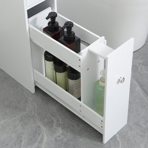 English Elm HOMCOM Slim Wooden Bathroom Storage Cabinet White – Narrow MDF Organizer with 4 Hidden Drawers, 45lb Capacity W2225P173989