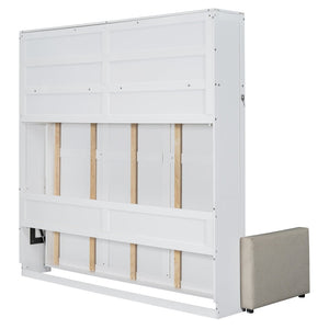 English Elm Queen Murphy Wall Bed with Integrated Sofa Linen Upholstered for Studio Apartments White LP000892AAK-1