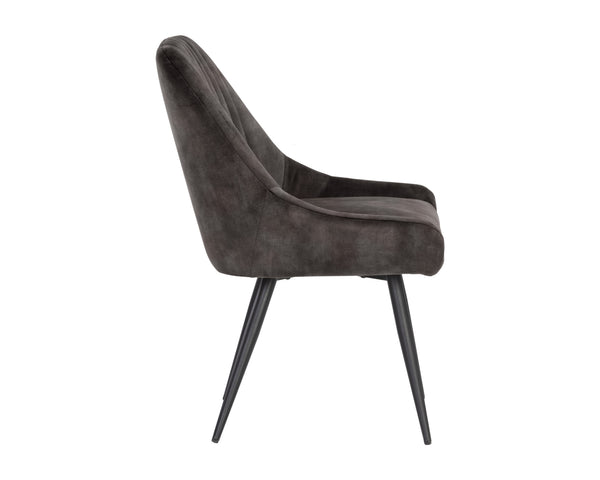 Sunpan Chardon Dining Chair - Glamorous Channel Tufting In Stylish Nono Petrol Fabric With Black Iron Legs Brown Fabric 111968