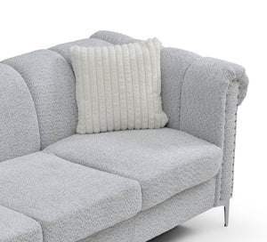 English Elm Sammy Rolled Arm Chenille Sofa with Chrome Nail Heads and Polished Steel Legs B078S00649