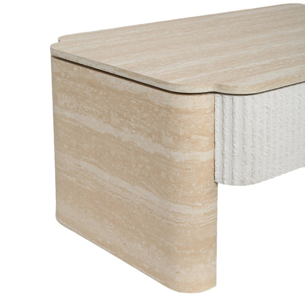 English Elm Rounded Edge Coffee Table Solid Wood Engraved Drawer Modern Living Room Storage W3040P428642