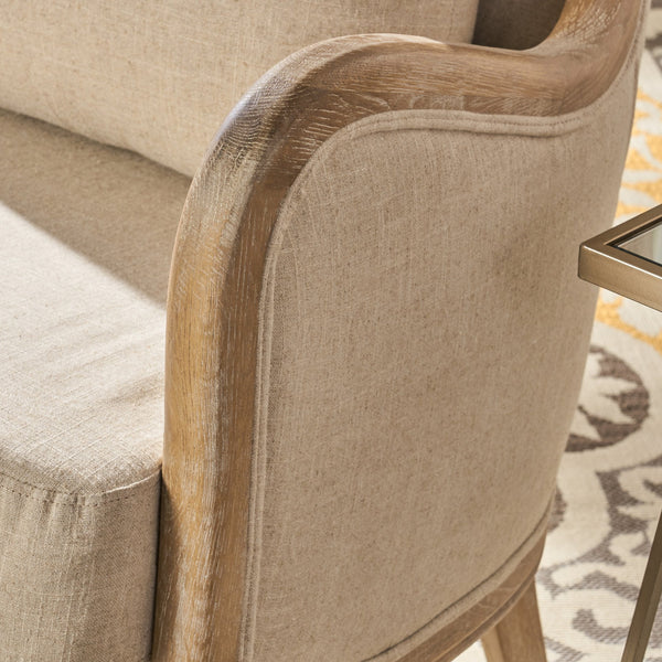 English Elm Christopher Knight Home® - CRENSHAW Beige Fabric Wing Chair with Oak Frame — High-Back Cozy Armchair for Living Room Comfort 56614.00