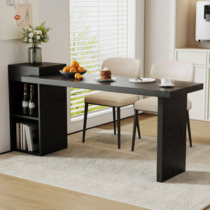 English Elm Modern Wood Grain Console Table with Two Tier Shelving for Entryway or Living Room Black W3875S00030