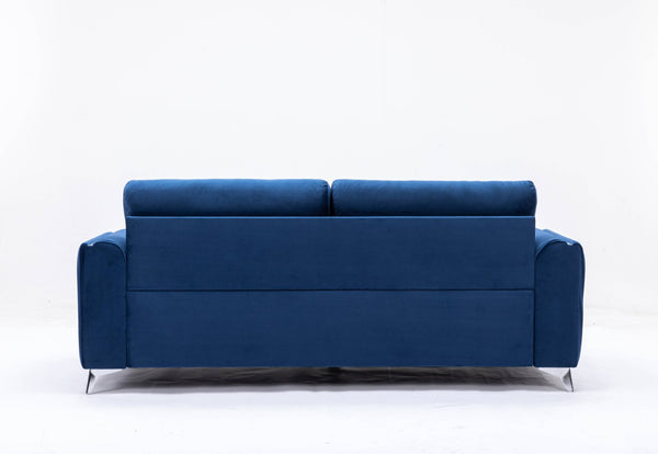 English Elm Wenona Blue Velvet Sofa – Luxurious Modern Design With Textured Armrests & Chrome Accents For Comfort B2726S00009-GIGA