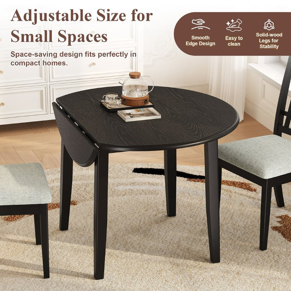 English Elm 5-piece Round Folding Dining Set with Mdf Table and Upholstered Chairs for Small Spaces Black N752S0010618B