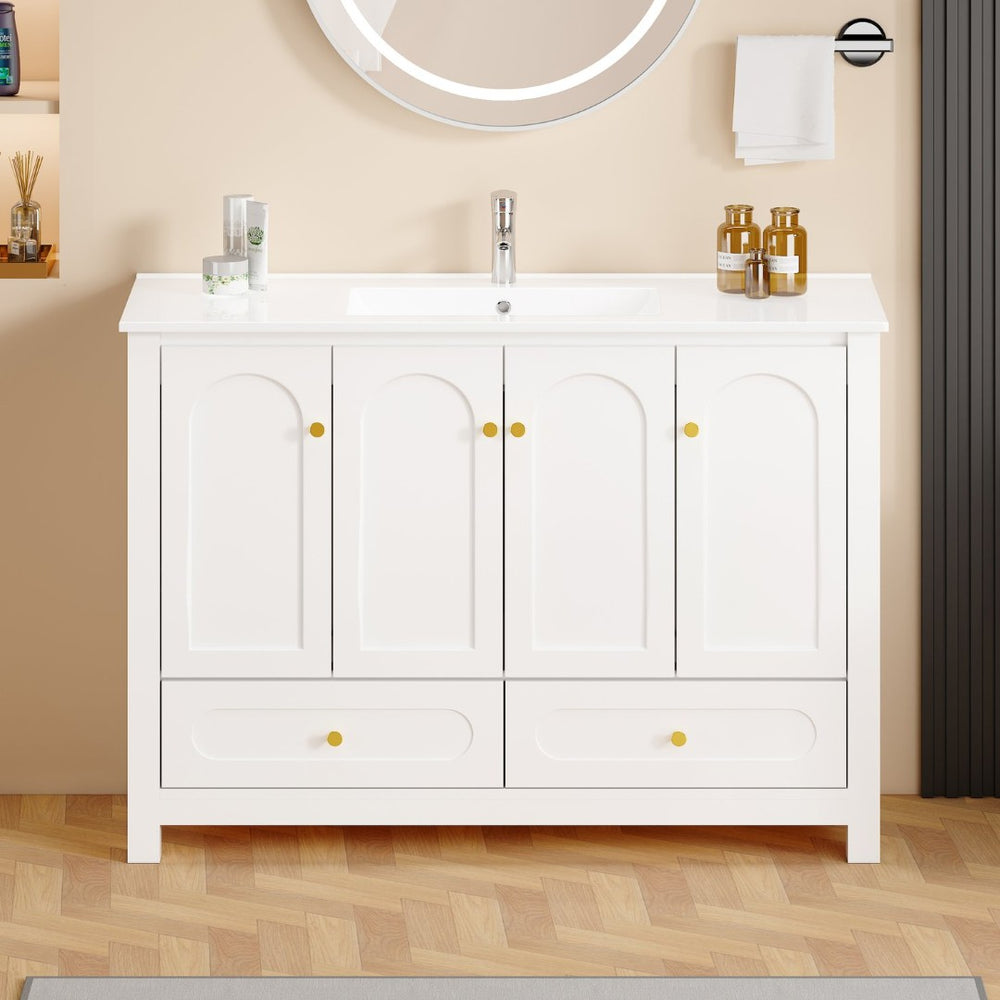 English Elm 48" Sage Bathroom Vanity with Ceramic Sink Mdf Cabinet Soft Close Doors Drawers White W3133S00002