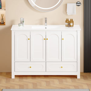 English Elm 48" Sage Bathroom Vanity with Ceramic Sink Mdf Cabinet Soft Close Doors Drawers White W3133S00002