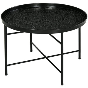 English Elm HOMCOM Vintage 24" Round Hammered Tray Coffee Table with Reinforced Metal Frame, Adjustable Feet W2225P229122