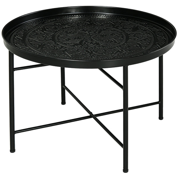 English Elm HOMCOM Vintage 24" Round Hammered Tray Coffee Table with Reinforced Metal Frame, Adjustable Feet W2225P229122