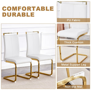 English Elm Table Set: Luxurious 71" Pandora Glass Dining Table With 8 White Pu Chairs & Gold C-Shaped Legs W1151S03232-GIGA