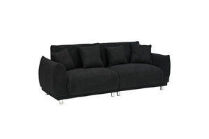 English Elm 86.6 Inch Teddy Fleece Three-seat Sofa with Silver Legs and Four Plush Pillows Black W1658S00158