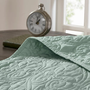 JLA Home Madison Park - 3 Reversible Quilt Set with Textured Stitching, Prewashed Cotton Fill, Antimicrobial, Year-Round Comfort Seafoam MP13-482