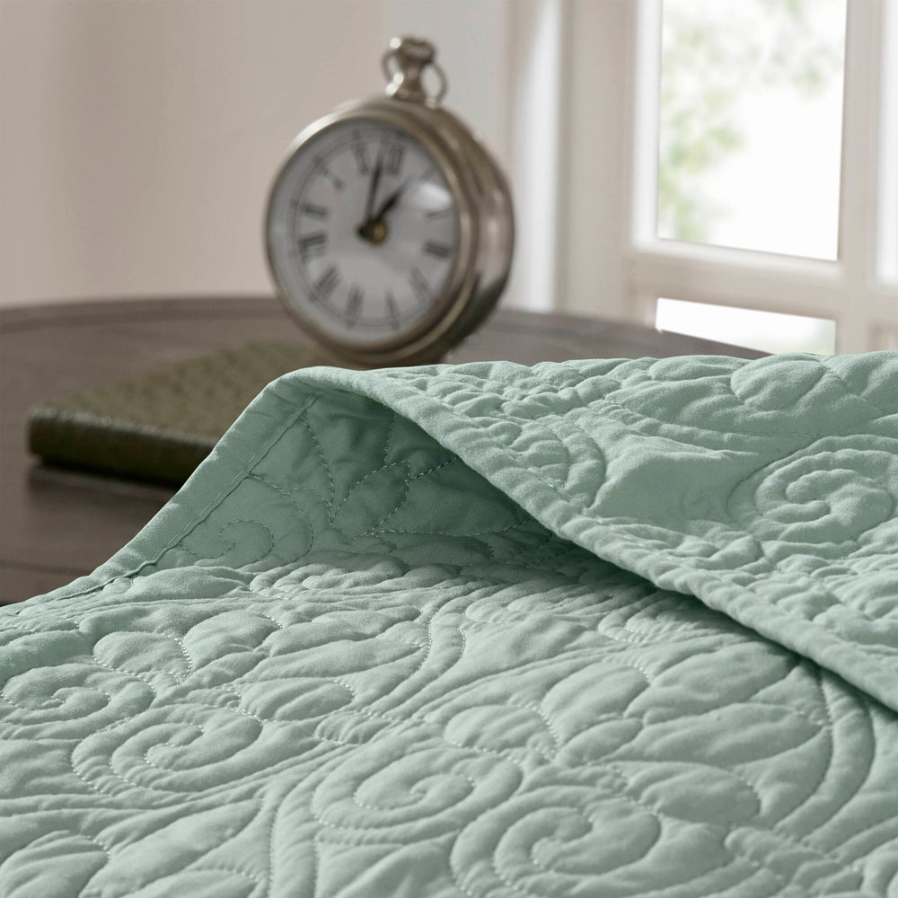 JLA Home Madison Park - 3 Reversible Quilt Set with Textured Stitching, Prewashed Cotton Fill, Antimicrobial Freshness, Machine Washable Seafoam MP13-154