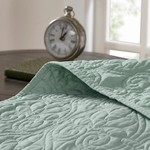 JLA Home Madison Park - 3 Reversible Quilt Set with Textured Stitching, Prewashed Cotton Fill, Antimicrobial Freshness, Machine Washable Seafoam MP13-154
