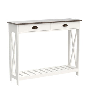 English Elm 40" Farmhouse Console Table With Drawer - Rustic White Entryway Table For Storage & Style T3771P356499