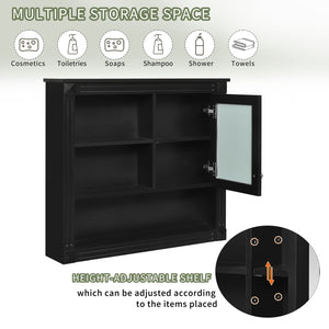 English Elm 32'' Bathroom Wall Cabinet Mirror — 32-inch Wall-Mounted Medicine Cabinet with Adjustable Shelves for Streamlined Bathroom Storage and Stylish Organization Black N710P254922B