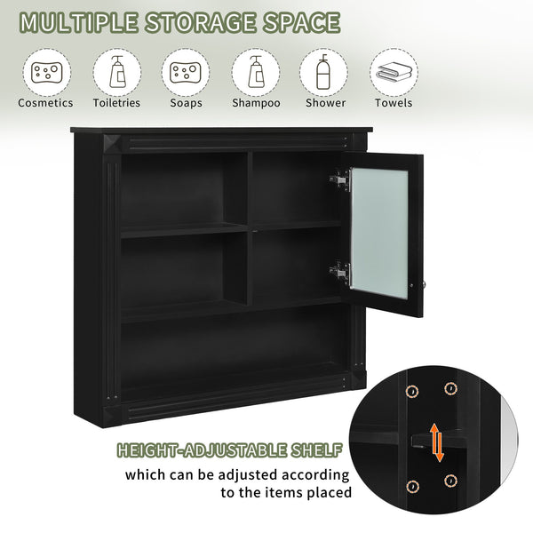 English Elm 32'' Bathroom Wall Cabinet Mirror — 32-inch Wall-Mounted Medicine Cabinet with Adjustable Shelves for Streamlined Bathroom Storage and Stylish Organization Black N710P254922B
