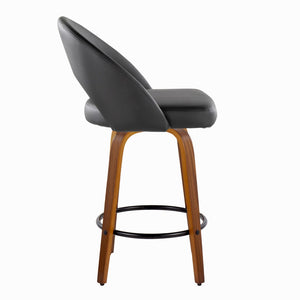 English Elm Fixed-height Swivel Counterstools Faux Leather Padded Seat Chrome Footrest Set of 2 Black B202S01844