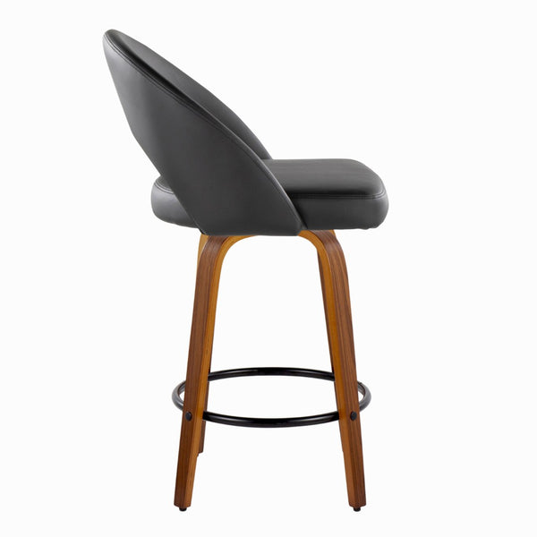English Elm Fixed-height Swivel Counterstools Faux Leather Padded Seat Chrome Footrest Set of 2 Black B202S01844