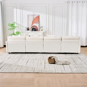 English Elm 140.9-inch U-shaped Modular Sectional Sofa with Ottomans Chenille Cloud Cushions Beige W288S00029