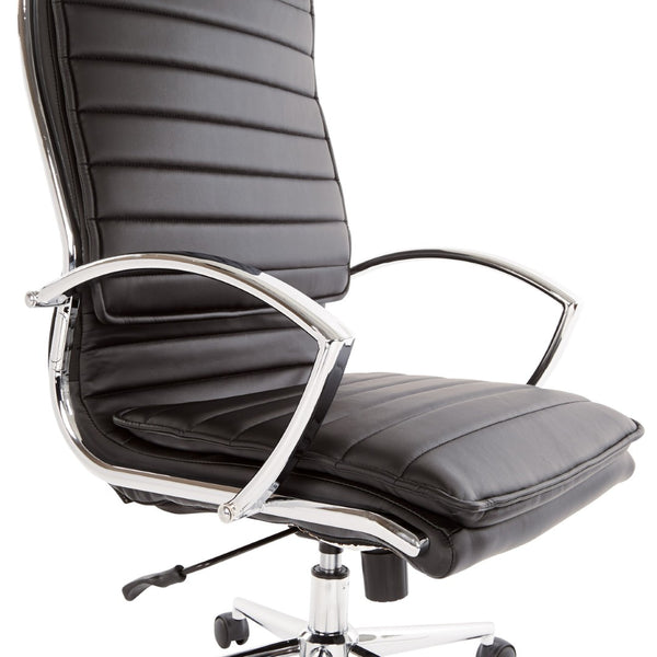 OSP Home Furnishings High Back Executive Office Chair with Faux Leather Upholstery Lumbar Support Chrome Arms Black SPX23590C-U6