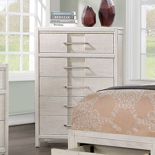 English Elm Transitional Solid Wood Chest with Five Smooth Glide Drawers, Felt-Lined Top, Timeless Design White 37 L x 20 W x 53 H B2741P369364