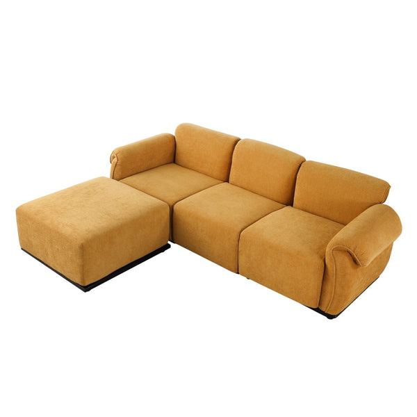 English Elm 102 Inch Linen Modular Sectional Sofa with Hidden Storage and Cloud Cushion Comfort Yellow W1099S00197