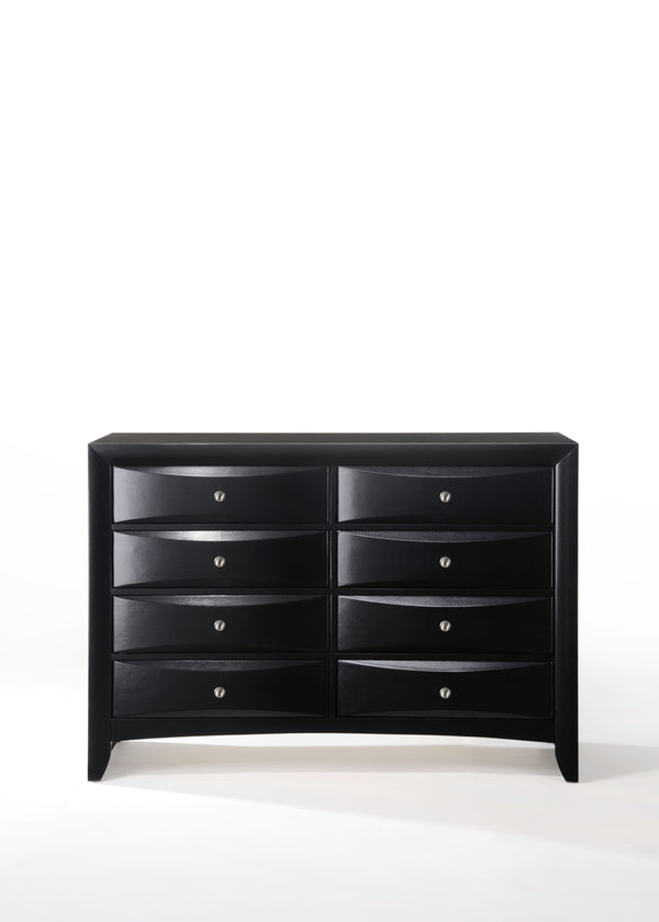English Elm Ireland Eight-Drawer Dresser with Okume Veneer Top, Brushed Nickel Knobs and Durable Wood Frame Black 61 L x 19 W x 45 H B2726P256706