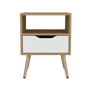 English Elm Wenden 21" High Nightstand with Drawer & Open Shelf, Two-Tone Natural Oak & White, Compact Chic B200P335299