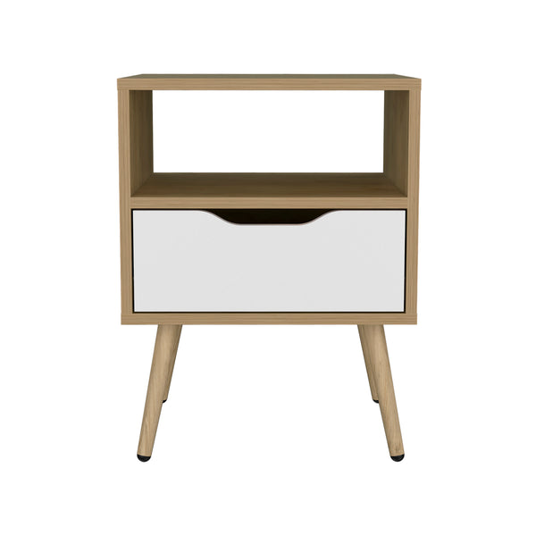 English Elm Wenden 21" High Nightstand with Drawer & Open Shelf, Two-Tone Natural Oak & White, Compact Chic B200P335299