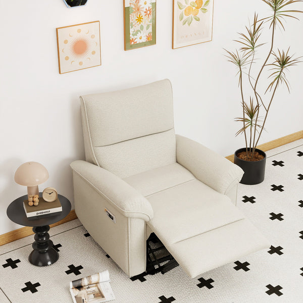 English Elm Wall Zero Wall Power Recliner Chair with Overstuffed Backrest, USB Type-C Charging Port, Space-Saving Electric Recliner for Small Rooms Beige+Grey W1028S00053