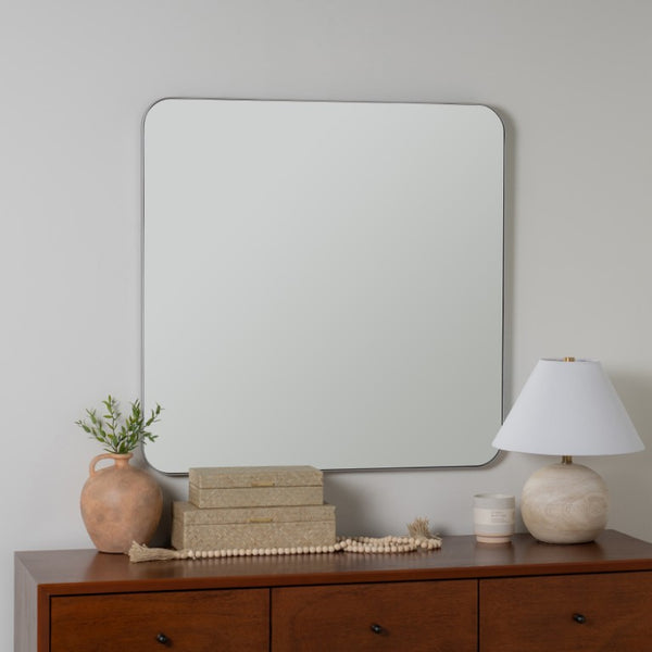 Cooper Classics Hailey Square Metal Wall Mirror with Matte Finish for Modern and Transitional Spaces Silver 41966