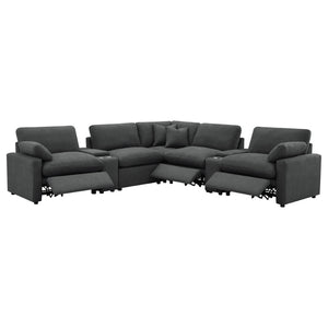English Elm Dark Grey Modular Sectional with Power Recliners Consoles and Lift Top Storage B062S01848