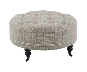 English Elm Upendo Pattern Fabric Ottoman with Casters, Tufted Round Accent Seat, D30 Foam, Wooden Frame Elegance B2726P253208