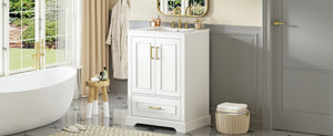 English Elm 24"Bathroom Modern Vanity with Ceramic Sink, Solid Wood Frame, Soft-Close Doors & Smart Storage System White N729P321378K