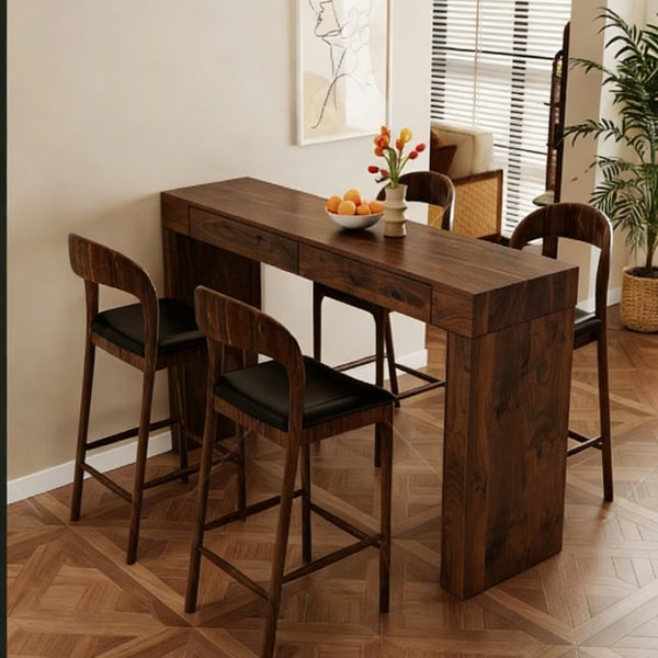 English Elm Elegant Walnut Grain Console Bar Table with Dual Drawers for Modern Entryways W2920P389984