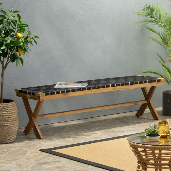 English Elm Christopher Knight Home® - BANFF Teak Acacia Bench with Rope Weave and X-Cross Frame — Durable Outdoor Seating, 800 lb Capacity 70999.00