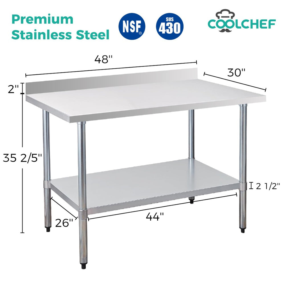 English Elm 30" X 48" Stainless Steel Nsf Prep Table with Backsplash and Storage Undershelf W3629P365483