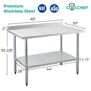 English Elm 30" X 48" Stainless Steel Nsf Prep Table with Backsplash and Storage Undershelf W3629P365483