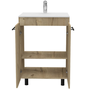 English Elm Selma 60" Freestanding Vanity Cabinet with Division – Durable Particle Board Build, Drop-In One-Hole Sink, Stylish Bathroom Storage and Modern Design Light Oak 28 L x 22 W x 7 H B128S00075