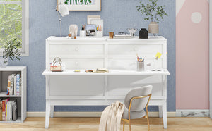 English Elm Queen Murphy Bed with Shelf & Built-In USB Charging Station, Space-Saving White Wall Cabinet Design SM000338AAK