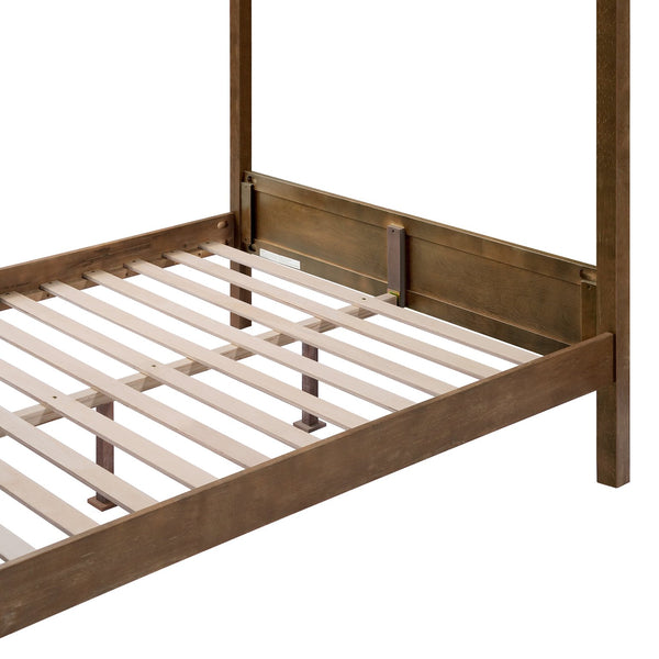 English Elm Christopher Knight Home® - Queen Solid Antique Oak Canopy Bed Frame with High-Density Slats, 800lb Support & 10" Storage Clearance N758Q877980N