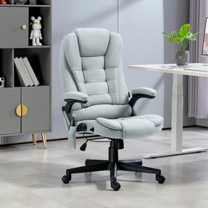 English Elm HOMCOM Executive Massage Office Chair with 6-Point Vibration, Lumbar Heat, Recline & Remote Control Light Gray W2225P229753