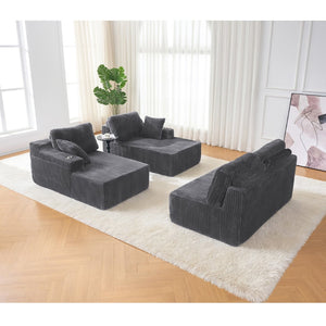 English Elm U-shaped Corduroy Cloud Sectional Sofa with Pocket Springs and Modular Living Room Seating Dark Gray W3366S00002