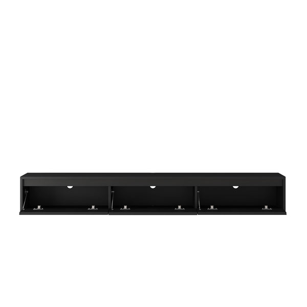 English Elm Floating Wall TV Stand with LED Touch Light, High-Gloss Black Cabinet, 3 Plugs 2 USB Ports, Cord Management W1321P176417