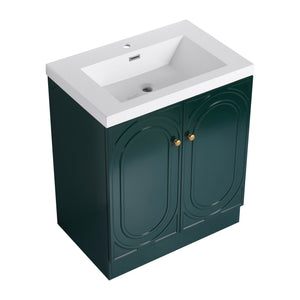 English Elm 30" Modern Freestanding Bathroom Vanity with Resin Sink, Soft-Close Doors, Adjustable Shelf, Durable Plywood Finish Dark Green W999S00272